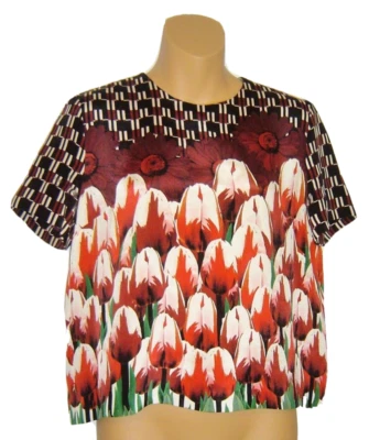 Mother of Pearl Top T 恤丝绸粗郁金香雏菊圆领 SSlve 后拉链尺寸 4 — 第 1/4 张图片