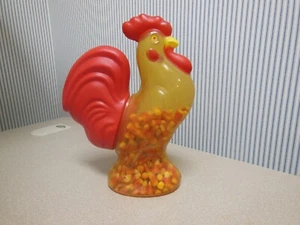 Vintage Plastic Rooster Easter Candy Container w Original Candy - Photo 1/11