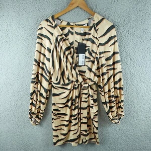 NEW Shona Joy Womens Dress 6 Brown Tie Front Mini Animal Print Party Cocktail - Picture 1 of 11