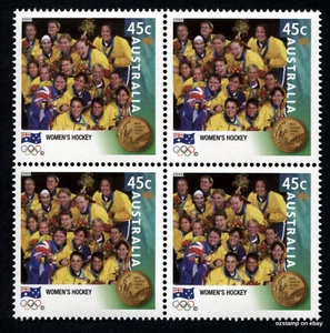 2000 Olympics Gold Medal Women's Hockey Block of Four MUH Stamps Australia - Picture 1 of 1