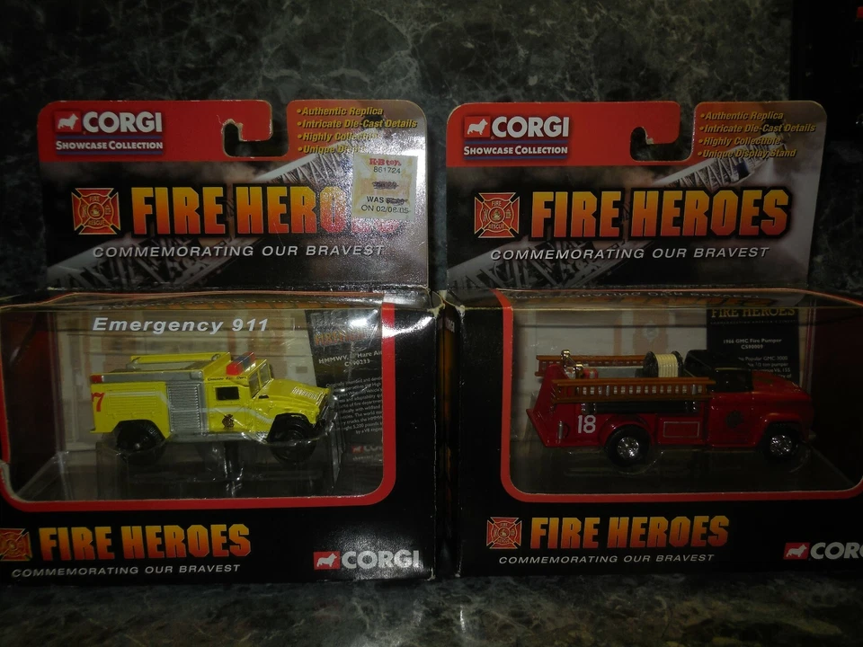 2 corgi fire heroes trucks 1966 gmc pumper/ hmmwv o.hare airport truck - Image 1 of 4