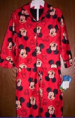 米奇老鼠睡衣男孩尺寸 4T 全新纽扣衬衫羊毛 Pjs 裤子迪士尼 — 第 1/4 张图片