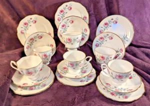 Set of 6 Trios. Very Pretty Fine Bone China "Pink Rose" 6 cup, saucer, plate VGC - Picture 1 of 9