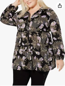 Túnica Style & Co Talla 1X - Blusa Ligera Negra Floral con Volantes en Niveles - Imagen 1 de 10
