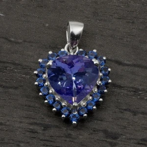 2 Ct Heart Cut Simulated Blue Tanzanite Women's Pendant 14K White Gold Plated - Picture 1 of 4