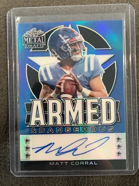 MATT CORRAL Ole Miss 2022 Leaf Metal Draft Armed Dangerous Blue AUTO # 14/30 - Image 1 of 1