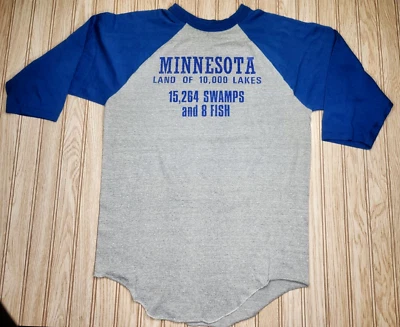 vtg Minnesota 3/4 Jersey Funny Shirt 50/ Soft Thin DNR Fishing Lake Tourist L XL - Image 1 of 4