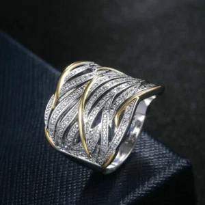 Anillo de boda de zafiro blanco de moda de dos tonos para mujer talla 6-10 - Imagen 1 de 14