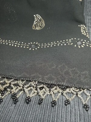 Estola larga Dupatta vintage/retro de gasa seda con cuentas a mano Foto 1 de 4