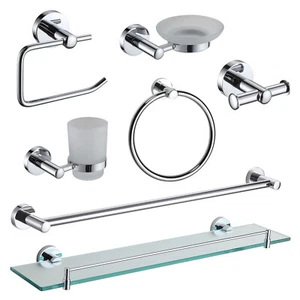 Chrome Wall Mounted Bathroom Storage Accessories Set Polished Silver Modernity - Picture 1 of 11