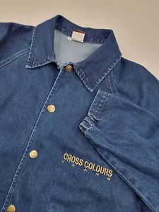 Vintage 90er Cross Farben Größe 1 blau Jeansjacke Mantel Goldknöpfe hergestellt in den USA guter Zustand - Bild 1 von 13