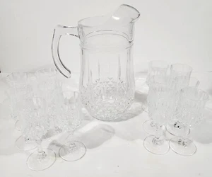 Longchamp Crystal Pitcher Clear Cristal D'Arques Durand Pointed Handle 48 Oz Set - Picture 1 of 11