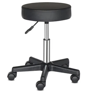 Round Stool Plastic Arch Feet Rotation Bar Stool Black - Picture 1 of 17
