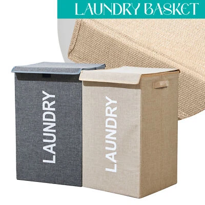 Wäsche Kleidung Aufbewahrung Korb Mülleimer 57L Klappbar Platz Sparend Deckel - Bild 1 von 4