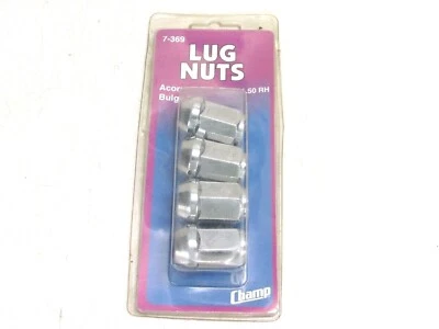 NOS! (4) CHAMP CHROME ACORN BULGE SEAT LUG NUTS, 14mm-1.50 RH, No. 7-369 - Image 1 of 3