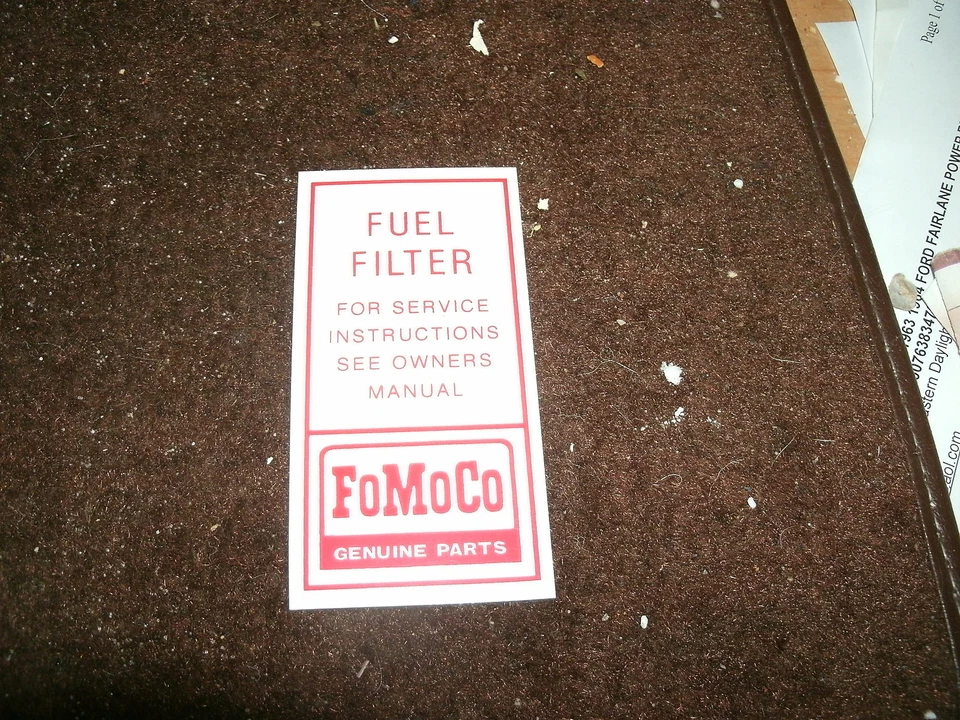 1962 1963 1964 FORD FAIRLANE MERCURY METEOR FACTORY FUEL FILTER DECAL NEW RED - Image 1 of 1
