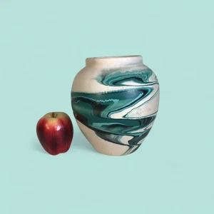 Large Vintage Nemadji Pottery Vase Turquoise Swirl - Picture 1 of 6