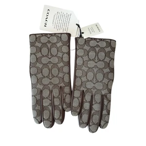 Coach Women Signature Jacquard And Leather Tech Gloves size 7 - Picture 1 of 8