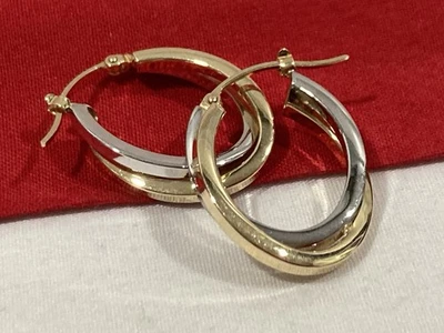 Andrea Candela CJI 14k Solid Yellow & White Gold Two Tone Overlap Hoop EARRINGS - Image 1 of 4