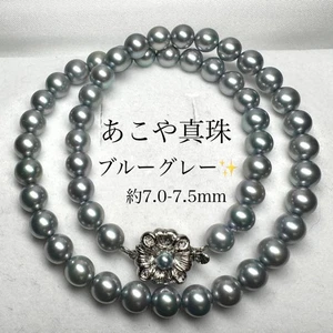 Akoya Pearl Necklace Silver Blue Gray 7.0–7.5mm From Japan - Picture 1 of 24