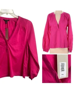 BANANA REPUBLIC Rosa Ligero Calzoncillo Hombro Largo Manga Top M Pequeño Popover - Imagen 1 de 13