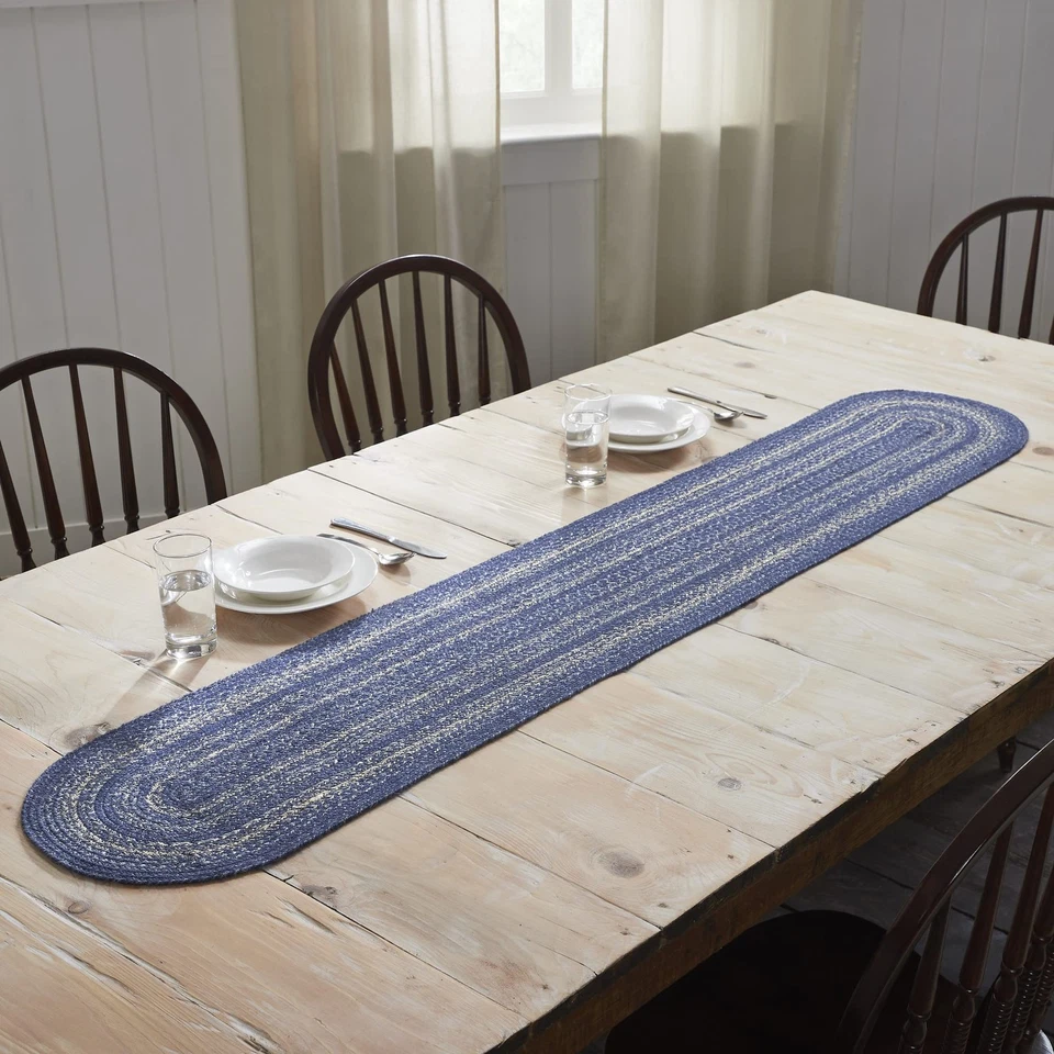 Great Falls, Braided Jute Table Runner, Oval, Blue, 13x72 - Image 1 of 1