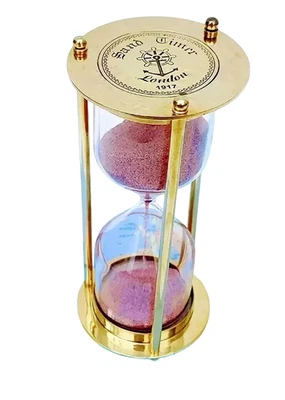 Reloj de arena temporizador de arena de latón vintage | Decoración náutica antigua | Londres 1917 Foto 1 de 4