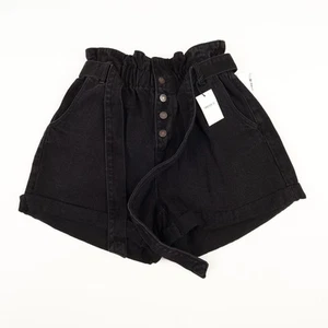 NUEVO Pantalones Cortos de Jean Forever 21 para Mujer 28 Bolsa de Papel Botón Mosca Negros - Imagen 1 de 9