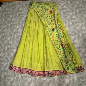 Maxirock mit weicher Umrandung XS zierlich Perlen Pailletten Indien Boho Crinkle Overlay - Bild 1 von 9