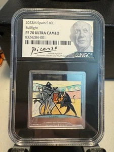 Spain 2023M S10 Picasso Bullfight Colorized Silver NGC PF 70 Ultra Cameo 001/500 - Picture 1 of 4