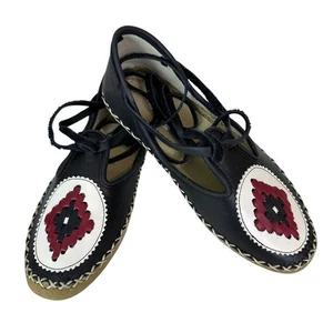 Mocasines de cuero negros para mujer diseño suroeste encaje al tobillo talla 36 - Imagen 1 de 6