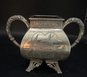 Victorian Aesthetic Movement Chinoiserie Silver Quadruple Plate Sugar Bowl 4.5”T - Picture 1 of 9