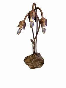 Lampada da tavolo vintage stile Tiffany Lily Pad, 3 bracci. Senza sfumature.  Testato - Funzionante - Foto 1 di 10