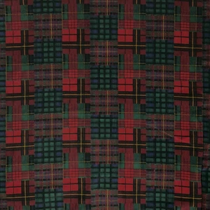 Rare Printed Corduroy Fabric Fine Wale Plaid Patchwork Blue Red Green 3 7/8 yd - Picture 1 of 5
