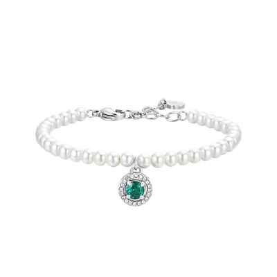 BRACCIALE DONNA IN ACCIAIO PERLE E ZIRCONE VERDE - Immagine 1 di 4