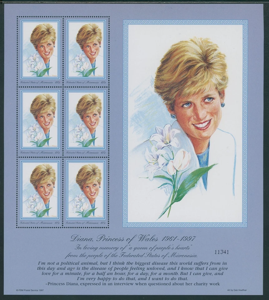 Micronesia Scott #273 MNH SHEET of 6 Princess Diana 1961-1997 CV$7+ 439629 - Image 1 of 1