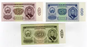 3 billets de banque neuf Mongolie 5 & 25 & 50 tugrik /RU46 - Imagen 1 de 2