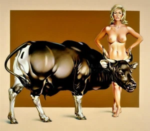 vintage art Pop Black bull Pin-up Girls  Kunstwerk Bild  canvas Collection Mel 5 - Picture 1 of 2