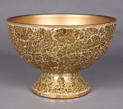 Jarrón cuenco de compota mosaico dorado centro de mesa redondo 10"D 7" de alto Foto 1 de 3