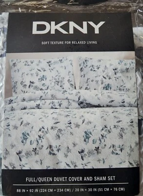 Juego de fundas funda nórdica DKNY Pinch texturizada azul floral completa Queen caja abierta de 3 piezas Foto 1 de 4