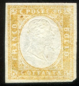 ASI Sardegna 1859 n. 17A 80 c. giallo ocra pallido * (s062) - Picture 1 of 3