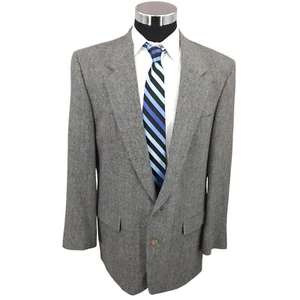 Vtg Austin Reed Tweed Blazer Mens 42L Gray Herringbone Sports Coat Jacket Wool - Picture 1 of 17