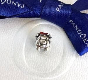 Authentic Pandora Silver Red Bow Lucky Pig Piggy Bank Charm #791809ENMX - Picture 1 of 5