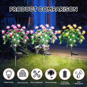 Solar LED Garden Lights Flower Stake Lamp Outdoor Yard Waterproof Patio Decorate - Picture 1 of 18