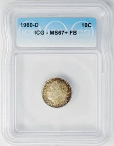 1960-D Roosevelt Dime 10c MS67+ FB ICG 943533-25 - Picture 1 of 4