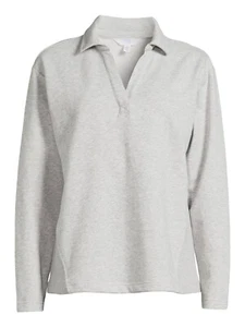 Time and Tru Sweatshirt Womens Large Grey Split Neck Long Sleeve Collared Solid - Picture 1 of 4