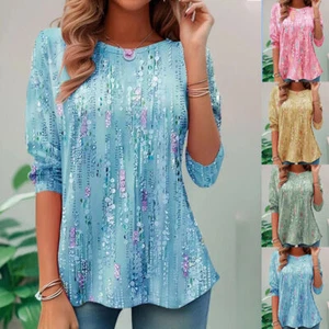Damen Freizeit Lose Langarm T-Shirts Damen DRUCK Tops Bluse Größe S-5XL - Bild 1 von 11