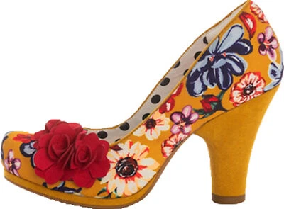 Ruby Shoo EVA Vintage Flowers FLORAL Blumen PUMPS High Heels Senfgelb Rockabilly - Bild 1 von 4