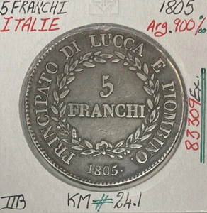 ITALIE - 5 FRANCHI 1805 - Pièce de Monnaie en Argent // Qualité : TTB - Picture 1 of 2