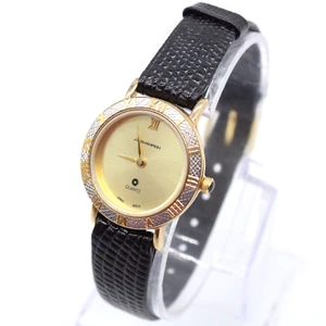 J.B Champion Watch Womens Gold Tone Stainless Steel Classic Black Leather Band - Picture 1 of 6